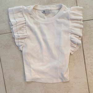 Zara White Ruffle Sleeve Tee